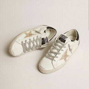 Golden Goose White Sneakers with Gold Star and Gray Laces